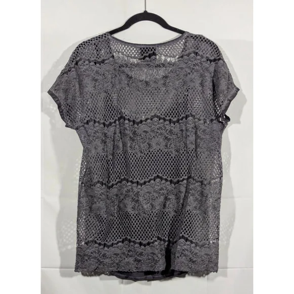 Nanette Lepore Gray Lace Short Sleeve Blouse Top - Picture 2 of 3